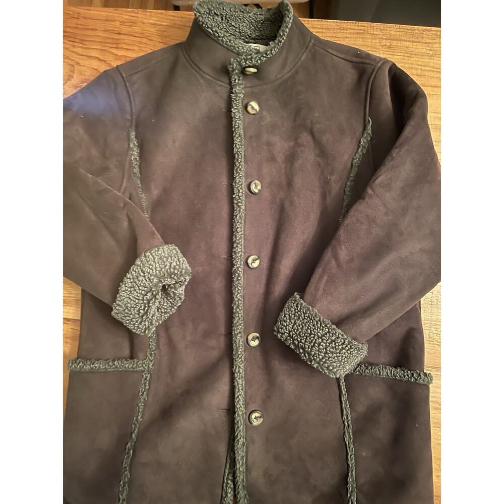 LL Bean Coat Womens Large Brown Faux Suede Sherpa Lined Jacket